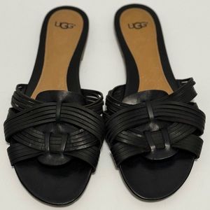 UGG Australia Chanez Black Leather Huarache Slide Sandal EUC